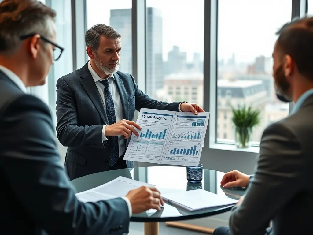 A consultant presenting a market analysis report to a real estate professional.